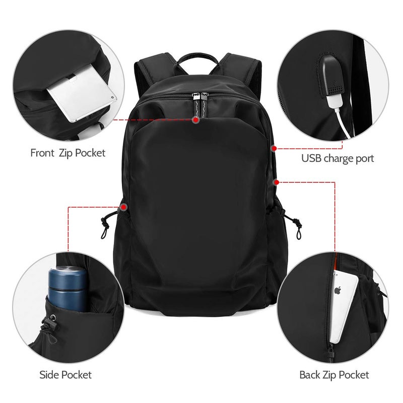 LAORENTOU Men's Laptop Backpacks Canvas Backpack for Men Women Travel Backpack Bookbag Lightweight (Black 1) - Image 3
